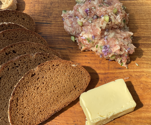 Steak Tartar with Fresh Liver and Chive Blossoms