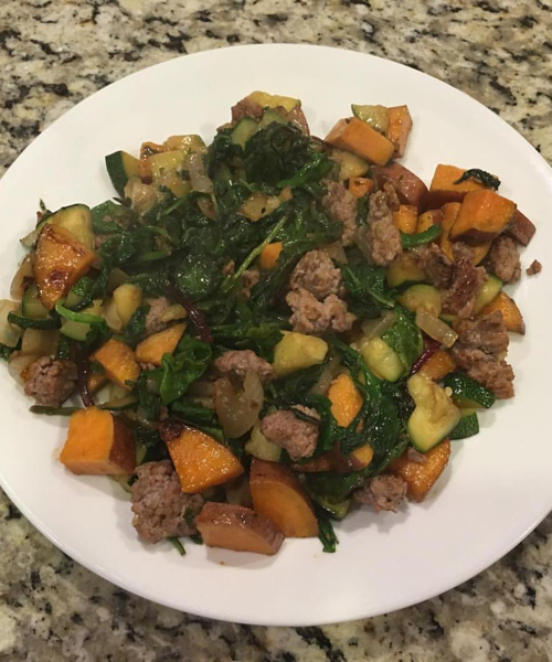 Sweet Potato, Sausage and Power Greens